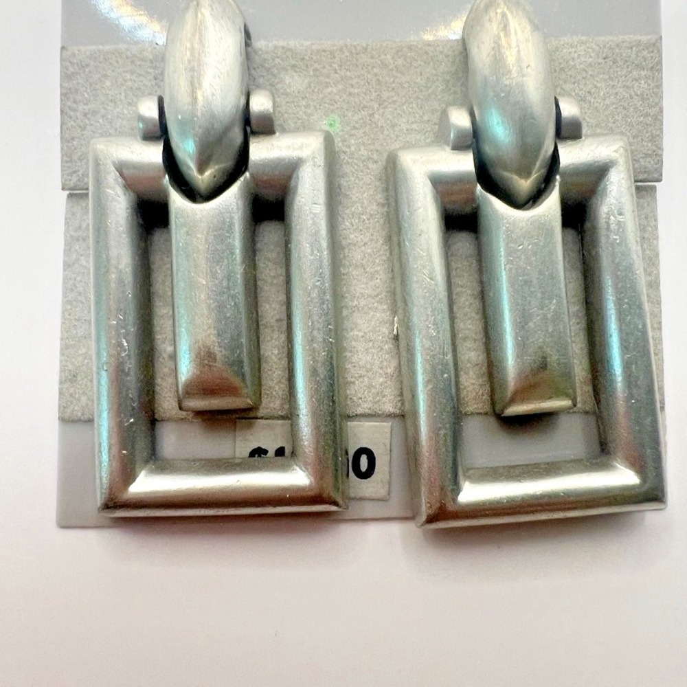 80s Silver Door Knocker Clip On Earrings | Vintage Statement NOS Bold Geometric